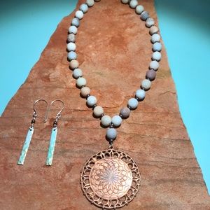 Amazonite/antique copper necklace set